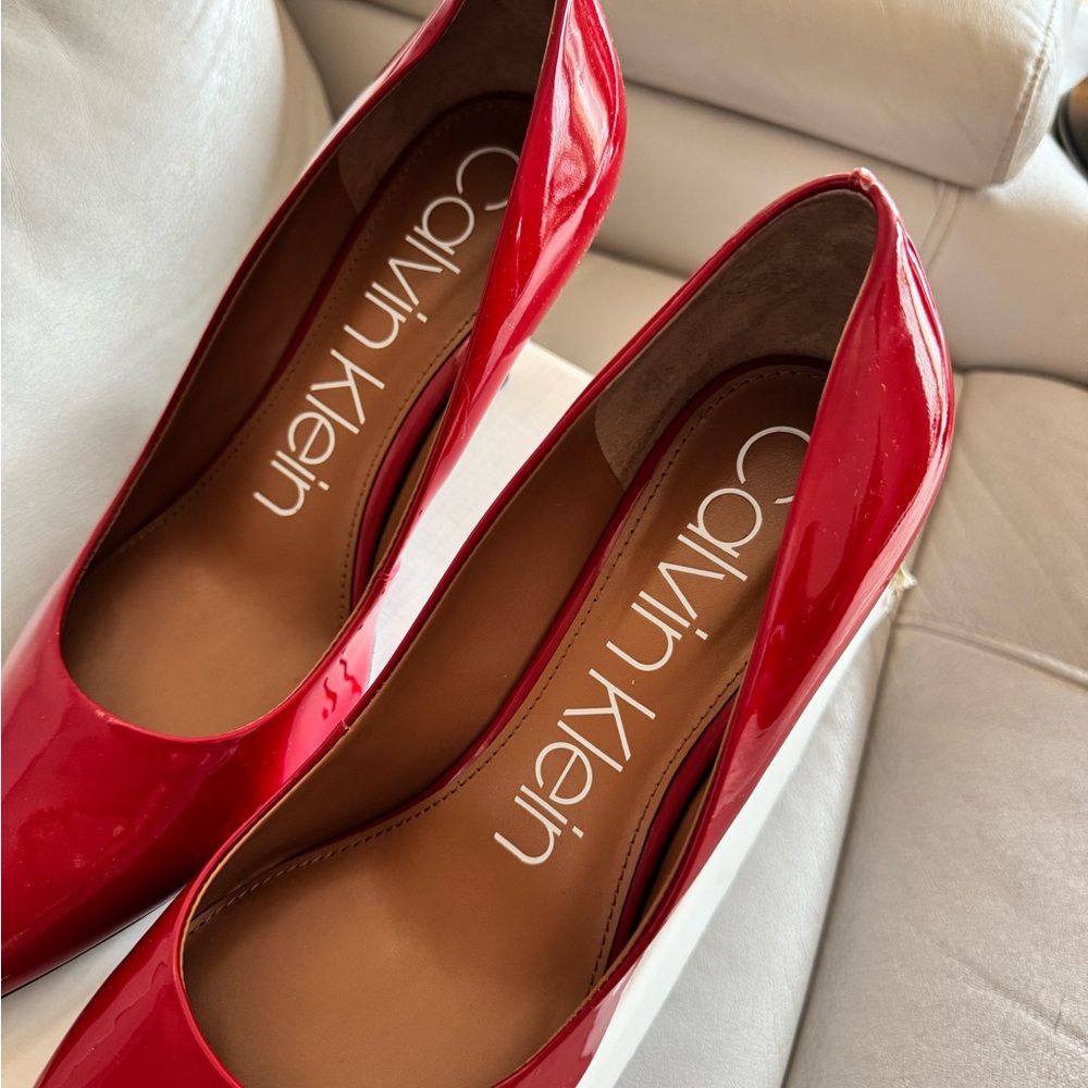 Calvin Klein Glossy Red Heels 3 1/4" stiletto heel